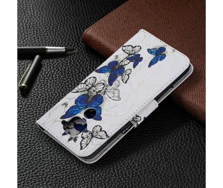 Фото -  Чехол-книжка Deexe Color Wallet для Xiaomi Redmi Note 9 / Redmi 10X - Blue and White Butterflies