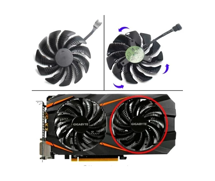 Фото - систему охлаждения Вентилятор 88мм 12В 4пин T129215SU-B Gigabyte GTX 1050 1060 1070 RX 580