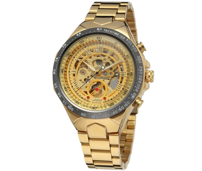 Фото - наручные часы Мужские часы Winner 8067 Gold-Black-Gold Red Cristal