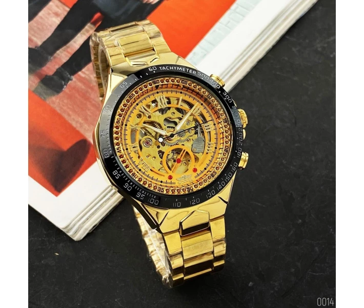 Фото - наручные часы Мужские часы Winner 8067 Gold-Black-Gold Red Cristal