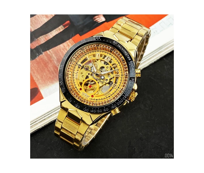 Фото - наручные часы Мужские часы Winner 8067 Gold-Black-Gold Red Cristal
