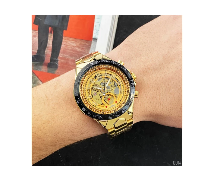 Фото - наручные часы Мужские часы Winner 8067 Gold-Black-Gold Red Cristal