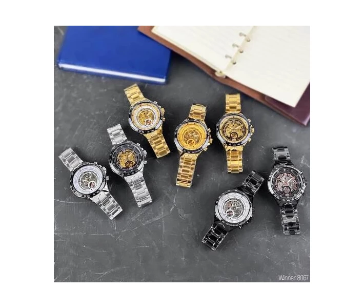 Фото - наручные часы Мужские часы Winner 8067 Gold-Black-Gold Red Cristal
