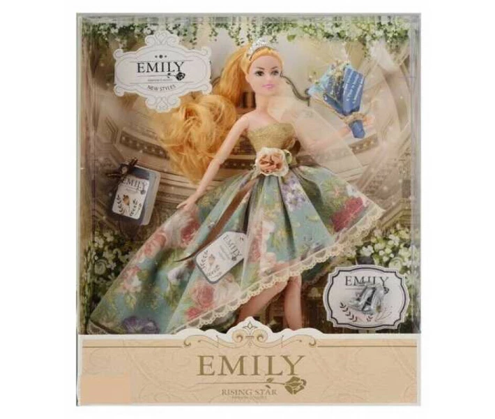 Фото - игрушку для девочки Шарнирная Кукла Emily в нарядном платье со шлейфом, блондинка с длинными вьющимися волосами QJ 078 D