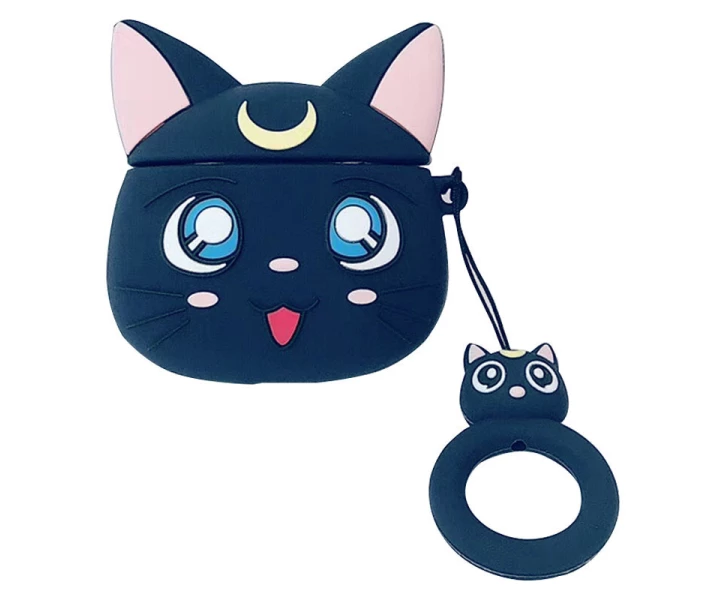 Фото - аксессуары для наушников Силиконовый футляр Anime для наушников AirPods + карабин Кот Сейлормун / Темно-синий (152284)
