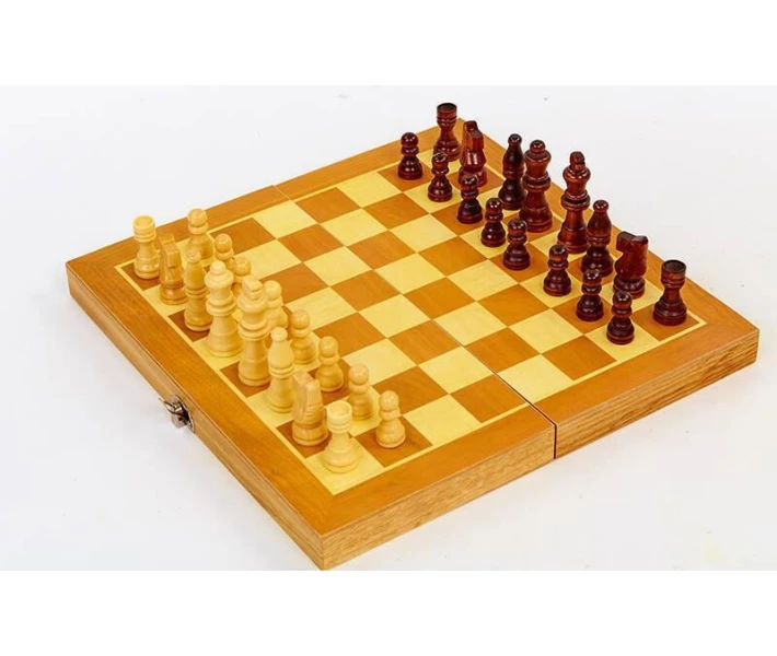 Фото - настольную игру Шахматы, шашки, нарды 3 в 1 деревянные W3517 (фигуры-дерево, р-р доски 35см x 35см)