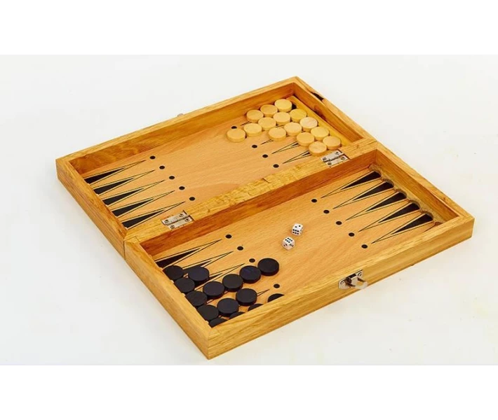 Фото - настольную игру Шахматы, шашки, нарды 3 в 1 деревянные W3517 (фигуры-дерево, р-р доски 35см x 35см)