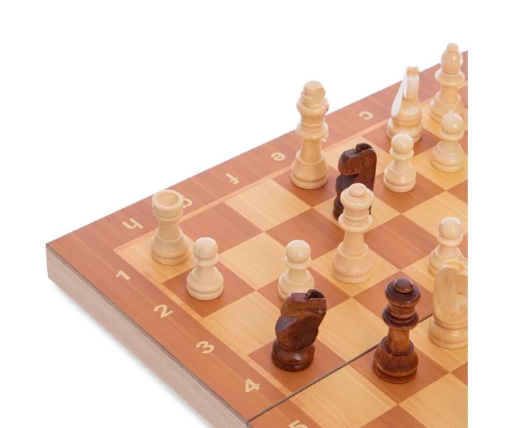 Фото - настольную игру Шахматы, шашки, нарды 3 в 1 деревянные W7722 (фигуры-дерево, р-р доски 29x29см)