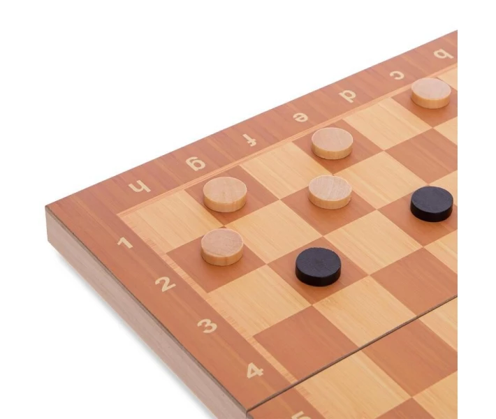 Фото - настольную игру Шахматы, шашки, нарды 3 в 1 деревянные W7722 (фигуры-дерево, р-р доски 29x29см)