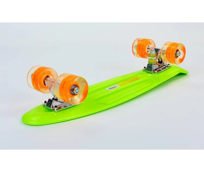 Фото - скейтборд Скейтборд пластиковый Penny LED WHEELS 22in со светящимися колесами SK-5672-7 (салатовый-оранжевый)