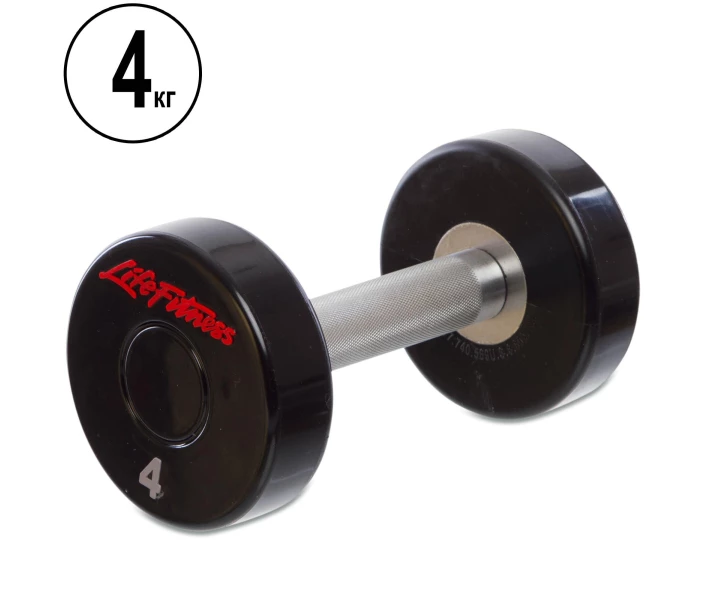 Фото - гантели Гантель цельная профессиональная Life Fitness (1шт) SC-80081-4 4кг (полиуретановое покрытие, вес 4кг)