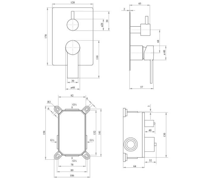 Фото - смеситель Смеситель скрытого монтажа для ванны Qtap Form 010-22 SQ CRM на три потребителя