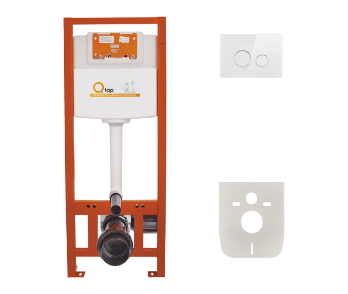 Фото -  Набор инсталляция 4 в 1 Qtap Nest ST с круглой панелью смыва QT0133M425V1164GW