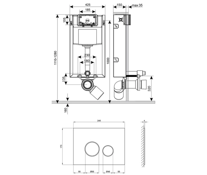 Фото -  Набор инсталляция 4 в 1 Qtap Nest ST с круглой панелью смыва QT0133M425V1164GW