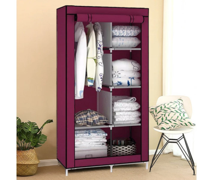 Фото - текстильный гардероб Шкаф тканевый складной для хранения одежды HCX Storage Wardrobe 8890, бордовый