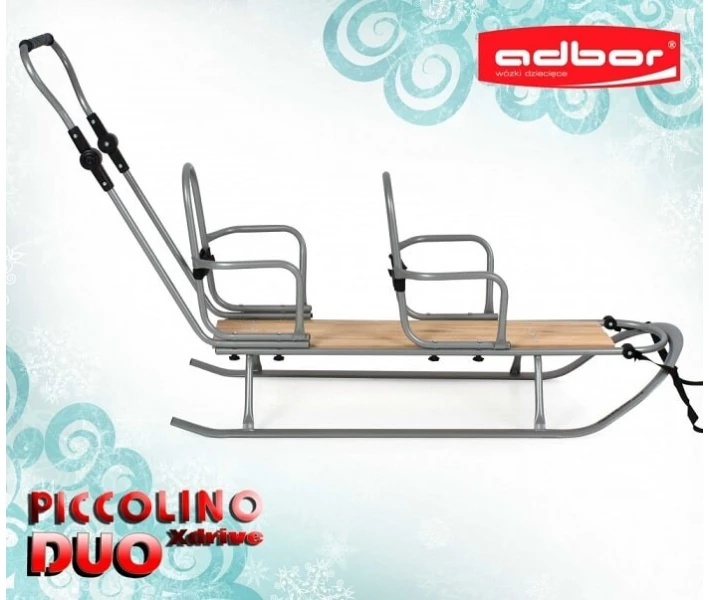 Фото - детские санки 1252 Санки для двойни PICCOLINO Xdrive duo со спинками + Ручка (с регулировкой) (Серый)