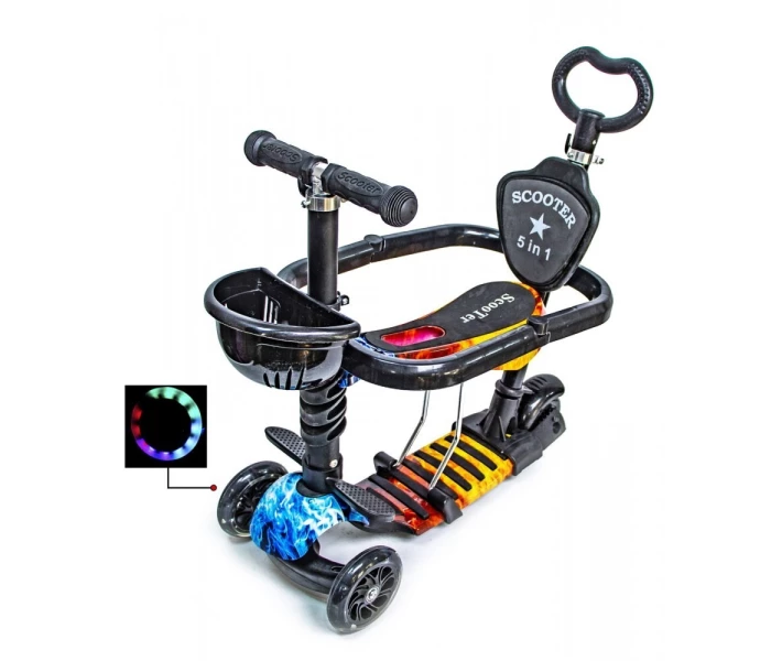 Фото - самоката Самокат деткаий Scooter ''Букашка'' 5 in 1 с защитный бампер + родительская ручка Fire Blue (2T1006)