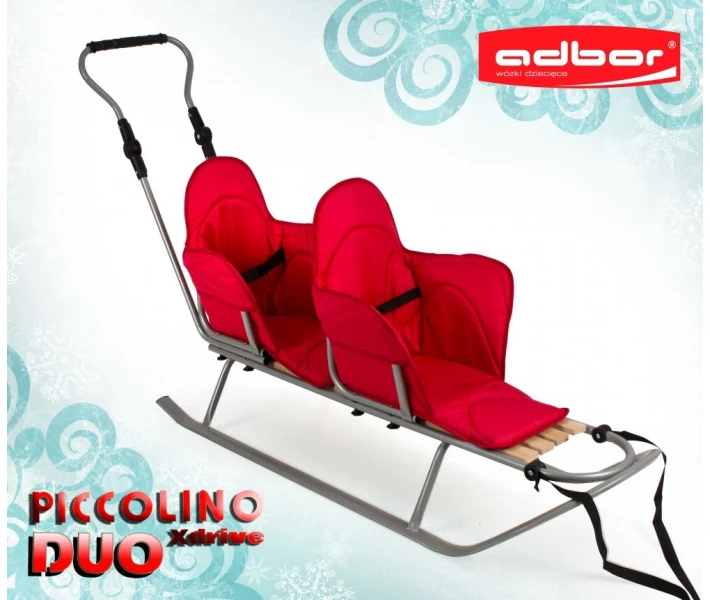 Фото - детские санки 127 Санки для двойни+Ручка+Матрас(короткий 2шт.) PICCOLINO Xdrive duo (Серый с красным)