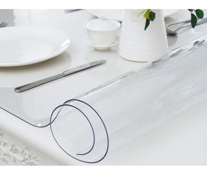 Фото - скатерть и салфетку Силиконовая скатерть Мягкое стекло Soft Glass Покрытие для мебели 3.6х1.4м (толщина 0.4мм) Прозрачная