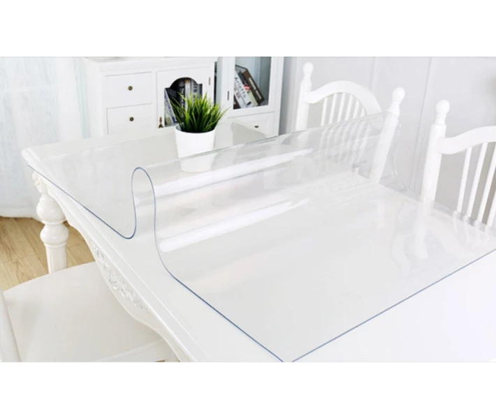 Фото - скатерть и салфетку Силиконовая скатерть Мягкое стекло Soft Glass Покрытие для мебели 2.6х1.4м (толщина 0.4мм) Прозрачная