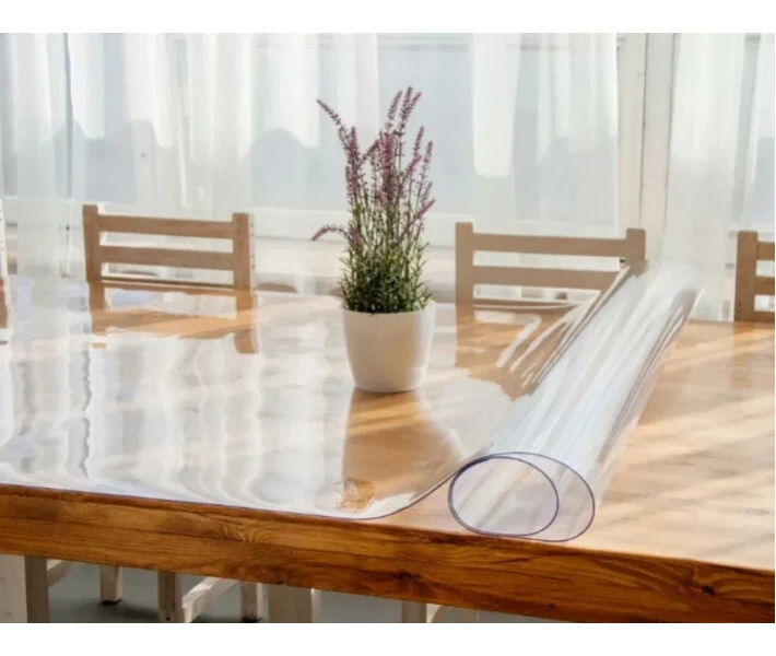 Фото - скатерть и салфетку Силиконовая скатерть Мягкое стекло Soft Glass Покрытие для мебели 2.6х1.4м (толщина 0.4мм) Прозрачная