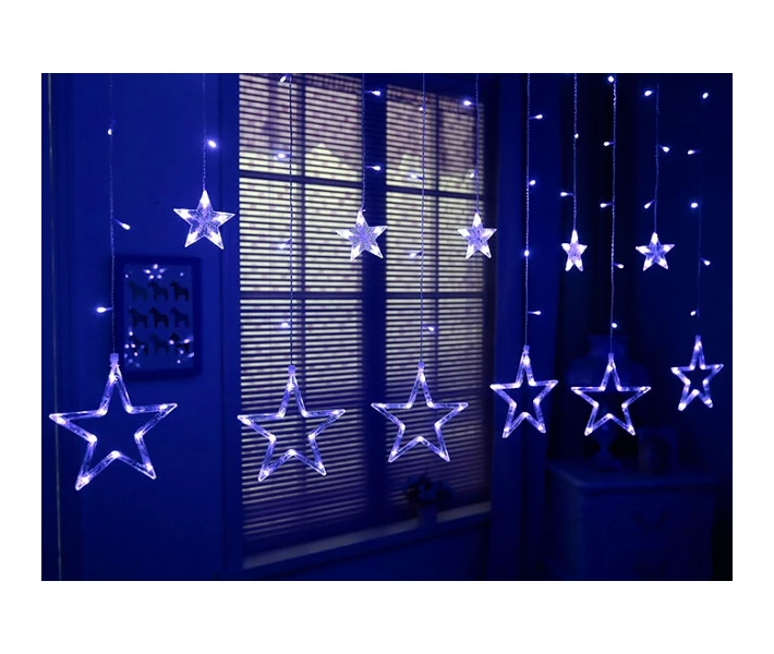 Фото - гирлянду Светодиодная гирлянда штора Звезды 120 Led (6 звезд 9 см + 6 звезд 18 см) 2.5х1.0м (Синий) №2 (207551)