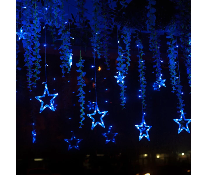 Фото - гирлянду Светодиодная гирлянда штора Звезды 120 Led (6 звезд 9 см + 6 звезд 18 см) 2.5х1.0м (Синий) №2 (207551)