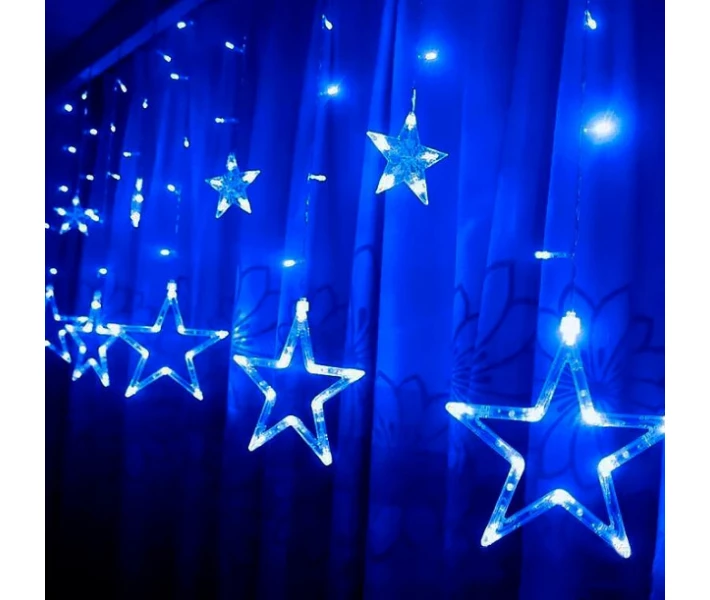 Фото - гирлянду Светодиодная гирлянда штора Звезды 120 Led (6 звезд 9 см + 6 звезд 18 см) 2.5х1.0м (Синий) №2 (207551)