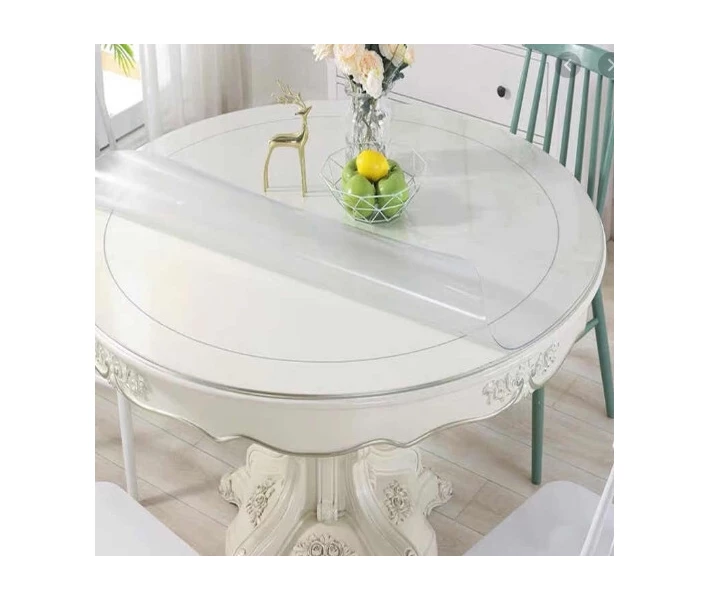 Фото - скатерть и салфетку Круглая скатерть мягкое стекло Soft Glass Покрытие на круглый стол Диаметр - 0.8м (толщина 1.0 мм) Прозрачная