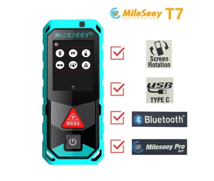 Фото - дальномер Лазерный дальномер рулетка Mileseey T7 40 м Bluetooth Сенсорный дисплей (740040)