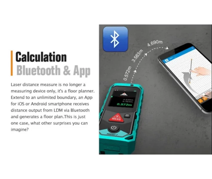 Фото - дальномер Лазерный дальномер рулетка Mileseey T7 40 м Bluetooth Сенсорный дисплей (740040)