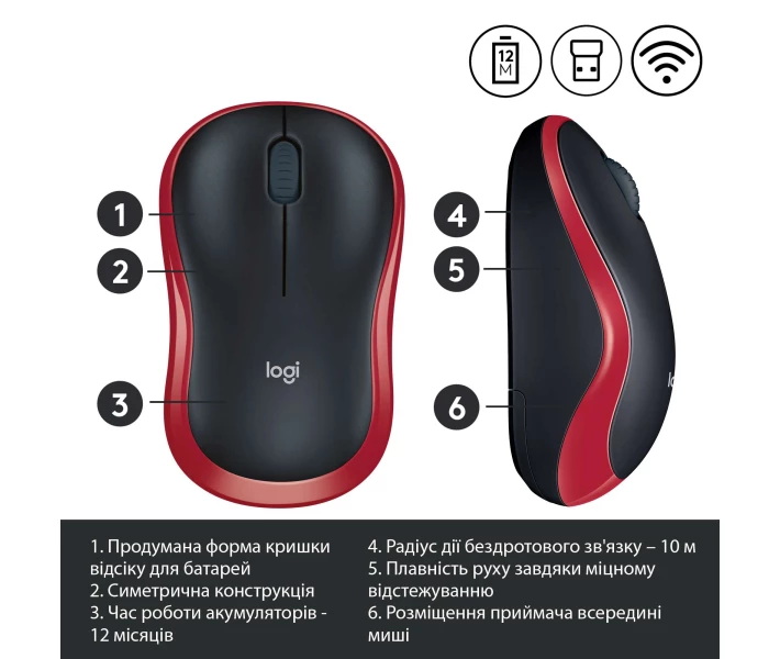 Фото - мышку для ноутбука Мышь Logitech M185 WL (910-002240) Red