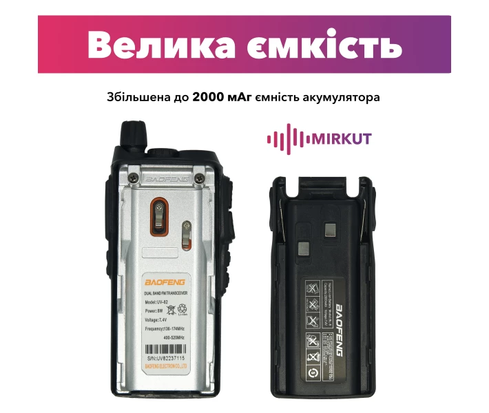 Фото - радиостанцию Рация Baofeng UV-82, UHF/VHF, комплект 2 шт., 8 Вт, 2000 мАч + Ремешок на шею