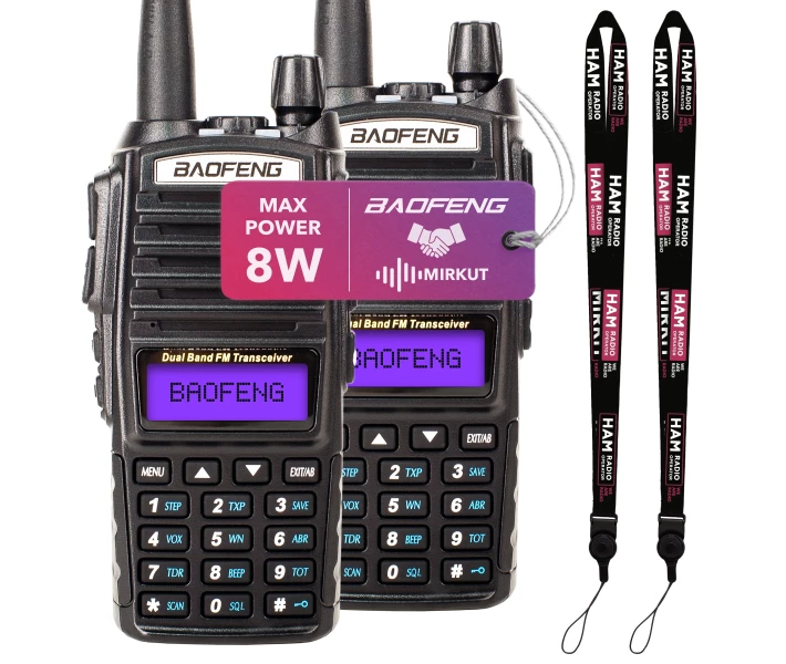 Фото - радиостанцию Рация Baofeng UV-82, UHF/VHF, комплект 2 шт., 8 Вт, 2000 мАч + Ремешок на шею
