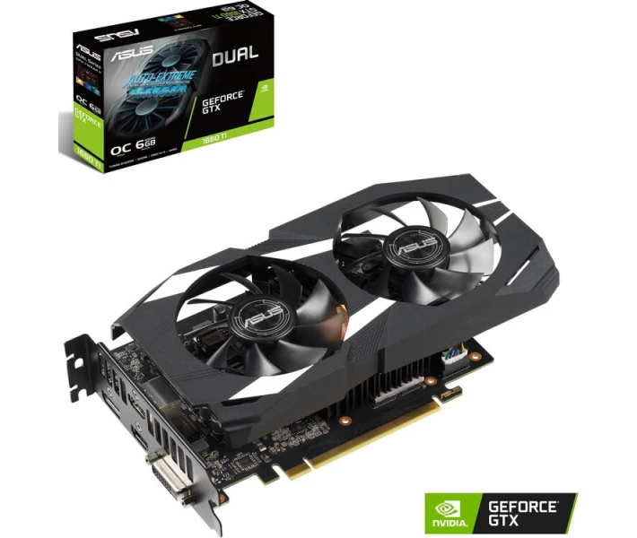 Фото - видеокарту Видеокарта Asus GF GTX 1660Ti 6GB Dual OC (DUAL-GTX1660TI-O6G)