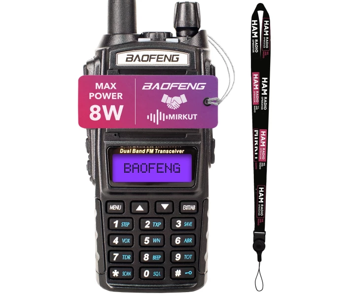 Фото - радиостанцию Рация Baofeng UV-82, 8 Ватт, батарея 2000 мАч  + Гарнитура Baofeng + Ремешок на шею