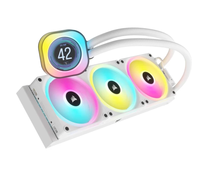 Фото - систему охлаждения Система водяного охлаждения Corsair iCUE Link H150i LCD RGB Liquid CPU Cooler White (CW-9061010-WW), Intel: 1700/1200/1151/1150/1155/1156, AMD AM5/AM4