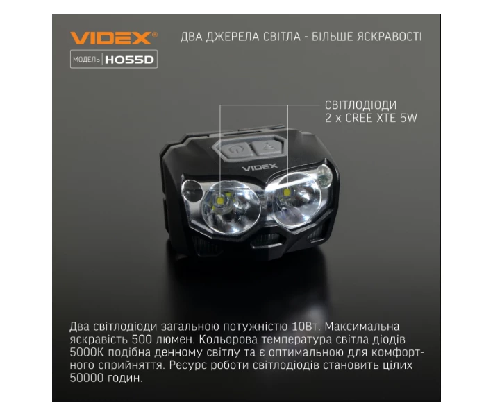 Фото - фонарик Фонарик LED налобный 500Lm 5000К черный VLF-H055D Videx
