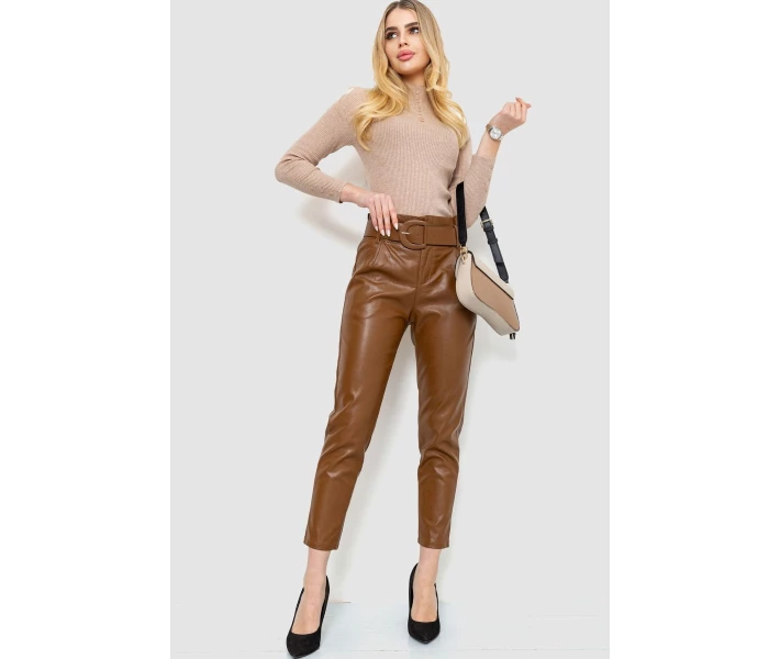 Фото - женские брюки Штаны женские из экокожи коричневый 186R6737 Ager L