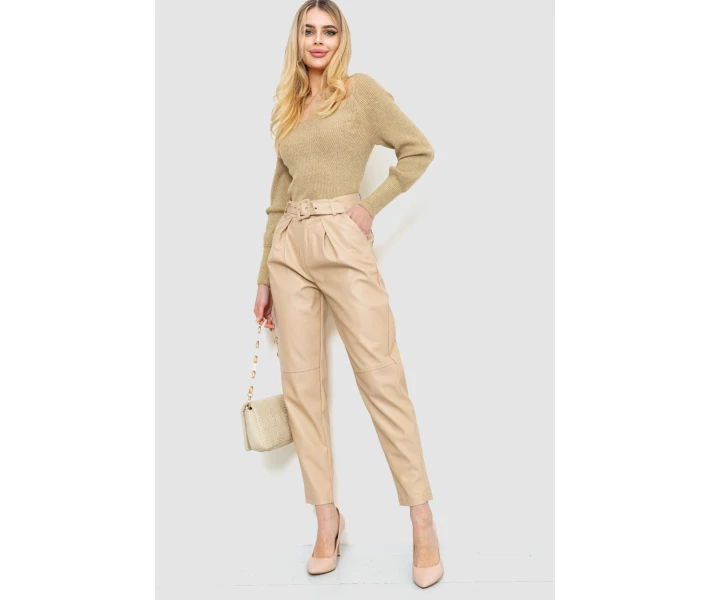 Фото - женские брюки Штаны женские из экокожи светло-бежевый 186R5965 Ager L