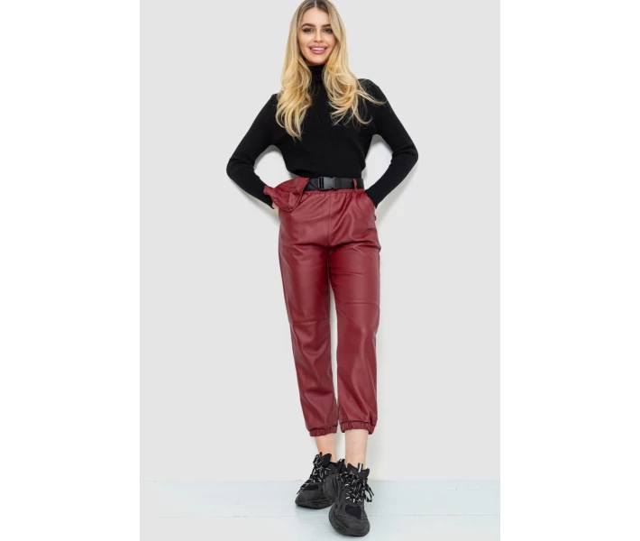 Фото - женские брюки Штаны женские из экокожи бордовый 186R5205 Ager M