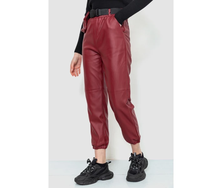 Фото - женские брюки Штаны женские из экокожи бордовый 186R5205 Ager M
