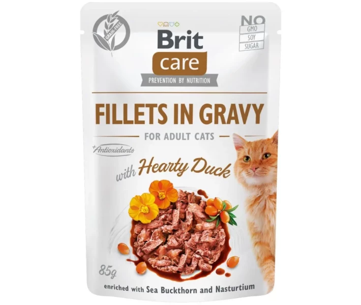 Фото - корм для кота Набор влажного корма для кошек с филе утки в соусе Brit Care Cat pouch 8 шт*85 г (100529/0518_набір)
