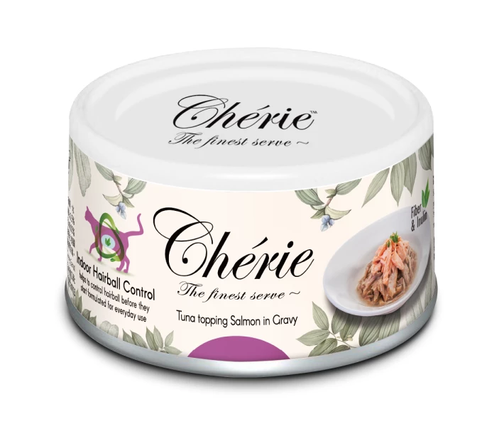 Фото - корм для кота Влажный корм Cherie Hairball Control Tuna & Salmon для кошек с кусочками тунца и лосося в соусе для предотвращения образования шерстяных комочков, 80 г (50236)