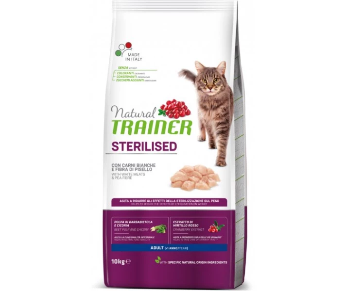 Фото - корм для кота Корм Trainer Natural Super Premium Adult Sterilized with fresh White Meats сухой с белым мясом для стерилизованных котов 10 кг
