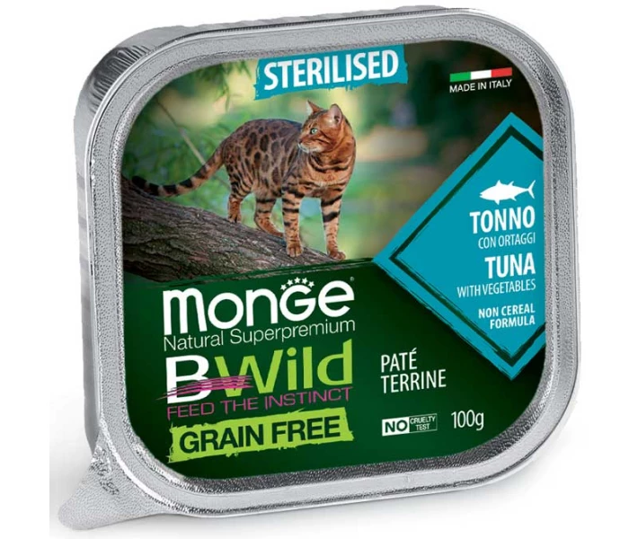 Фото - корм для кота Корм Monge BWild Grain Scattered Tunna влажный с тунцом для стерилизованных котов 100 гр