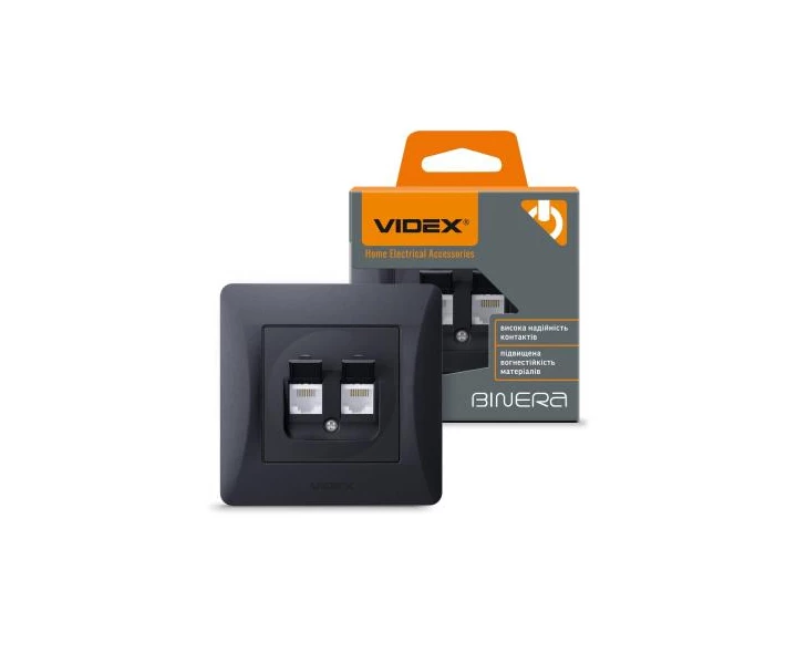 Фото - розетку и выключатель Компьютерная розетка Videx BINERA CAT6+CAT3 двойная черн (VF-BNSK2PC6TF3-BG) (444797-01)