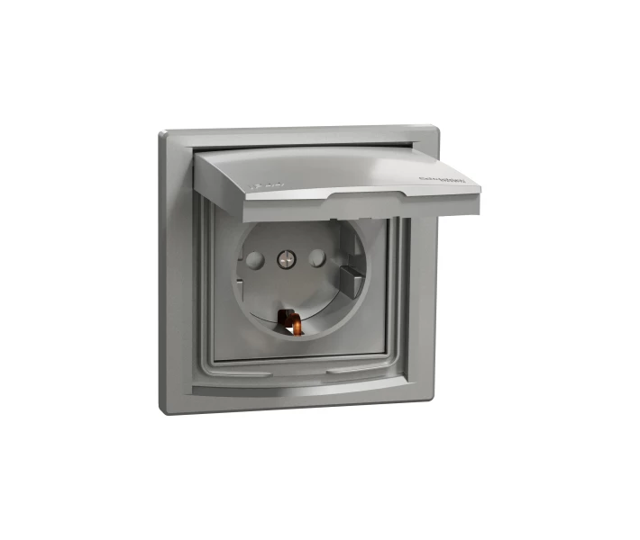 Фото - розетку и выключатель Розетка Schneider Electric ASFORA с крышкой IP44, алюминий (EPH3100361)