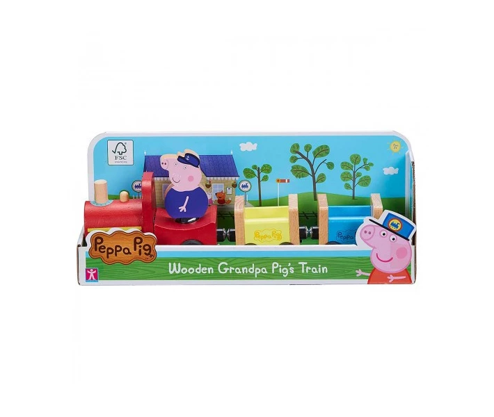 Фото -  Паровозик дедушки Пеппы деревянный набор игровой Peppa (07210)