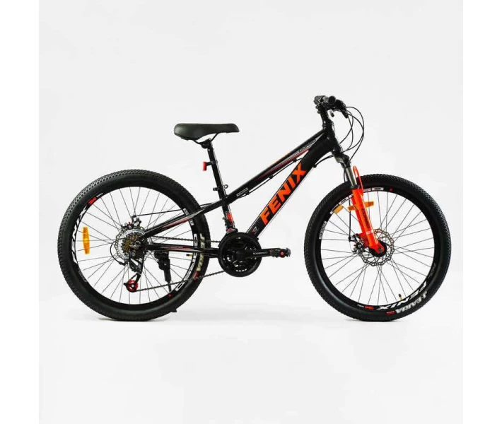 Фото - велосипед и аксессуар Велосипед Спортивный Corso 24". "FENIX", 21 скорость, алюминиевая рама 11’’, переключатели Saiguan. Black and Orange (138035)